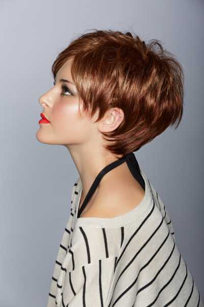 Short auburn layered hairstyle