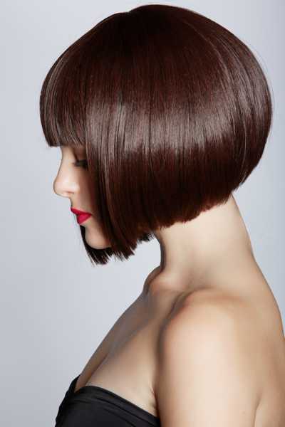 Smooth dark bob with a blunt fringe